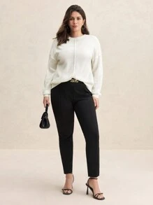 BizChic 女式加大圓領基礎款長袖毛衣 - 白色 - 查看 6