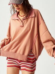 Bohemela Plus Size Casual Loose Split Hem Sweatshirt Fall - Orange - View 3