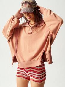 Bohemela Plus Size Casual Loose Split Hem Sweatshirt Fall - Orange - View 5