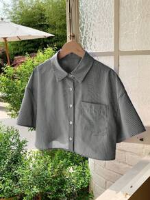 Comfortcana Áo sơ mi nữ sọc xẻ lưng - màu đen - Xem 1