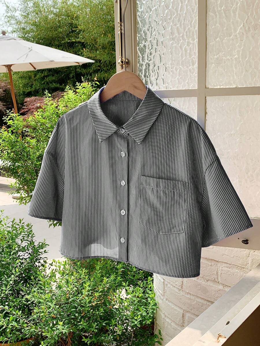 Comfortcana Áo sơ mi nữ sọc xẻ lưng - màu đen - Xem 1