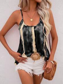 SHEIN LUNE 印花時尚假日風格夏季坦克上衣 - 黑色 - 查看 5