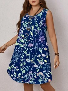 EMERY ROSE Plus Size Women's Casual Simple Round Neck Sleeveless Dress Suitable For Summer,Beach Dress Sundress,Holiday Outfits Boho,Spring/Vacation - Royal Blue - View 3