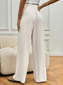 SHEIN Frenchy Quần ống đứng có dây rút eo - Màu be - Xem 2