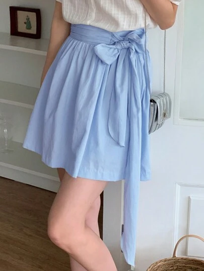DAZY 女士純色簡約日常系綁帶腰裙