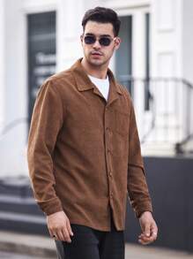 Manfinity VCAY Men's Oversized Drop Shoulder Square Collar Woven Shirt Jacket, Suitable For Autumn - Brown - View 6