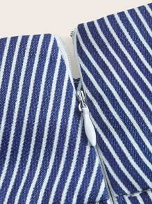 SHEIN X KeniaOs SHEIN ICON Striped Print Backless Halter Top & Pleated Skirt - Blue - View 8