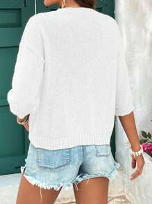 SHEIN LUNE 女裝休閒度假純色針織上衣 - 白色 - 查看 2