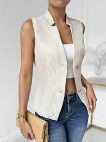 Chiquease 女式無袖羊毛背心西裝外套 - 杏色 - 查看 4