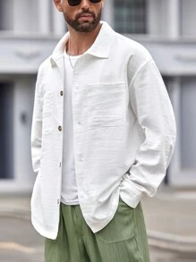 Manfinity VCAY 男士编织领长袖休闲外套，适合日常穿着，春秋季节 - 米色 - 查看 6