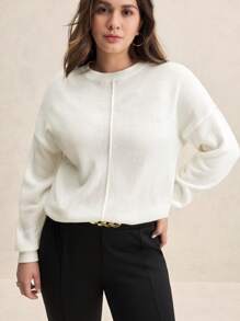 BizChic 女式加大圓領基礎款長袖毛衣 - 白色 - 查看 5