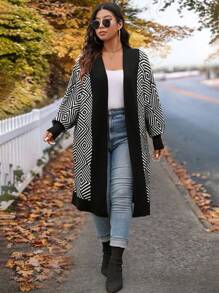 SHEIN LUNE Plus Size Women's V-Neck Solid Long Sweater Dress Business Casual Woman, Holiday Outfits, Country Tops - Black and White - View 5