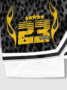 ROMWE MEN Street Life Men's Leopard Print Sports Basketball Shorts With Breathable Mesh Fabric, Suitable For Daily Wear In Spring And Summer, School - Black - View 5