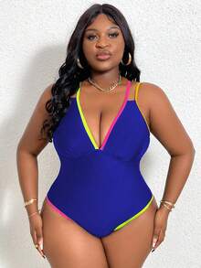Traje de baño diario simple y colorido para mujeres de talla grande - Multicolor - Ver 6
