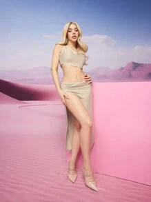 SHEIN ICON Top corto de cuello asimétrico - Albaricoque - Ver 1