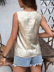 SHEIN 孕妇装女士纯色简约日常无袖背心 - 金色 - 查看 4