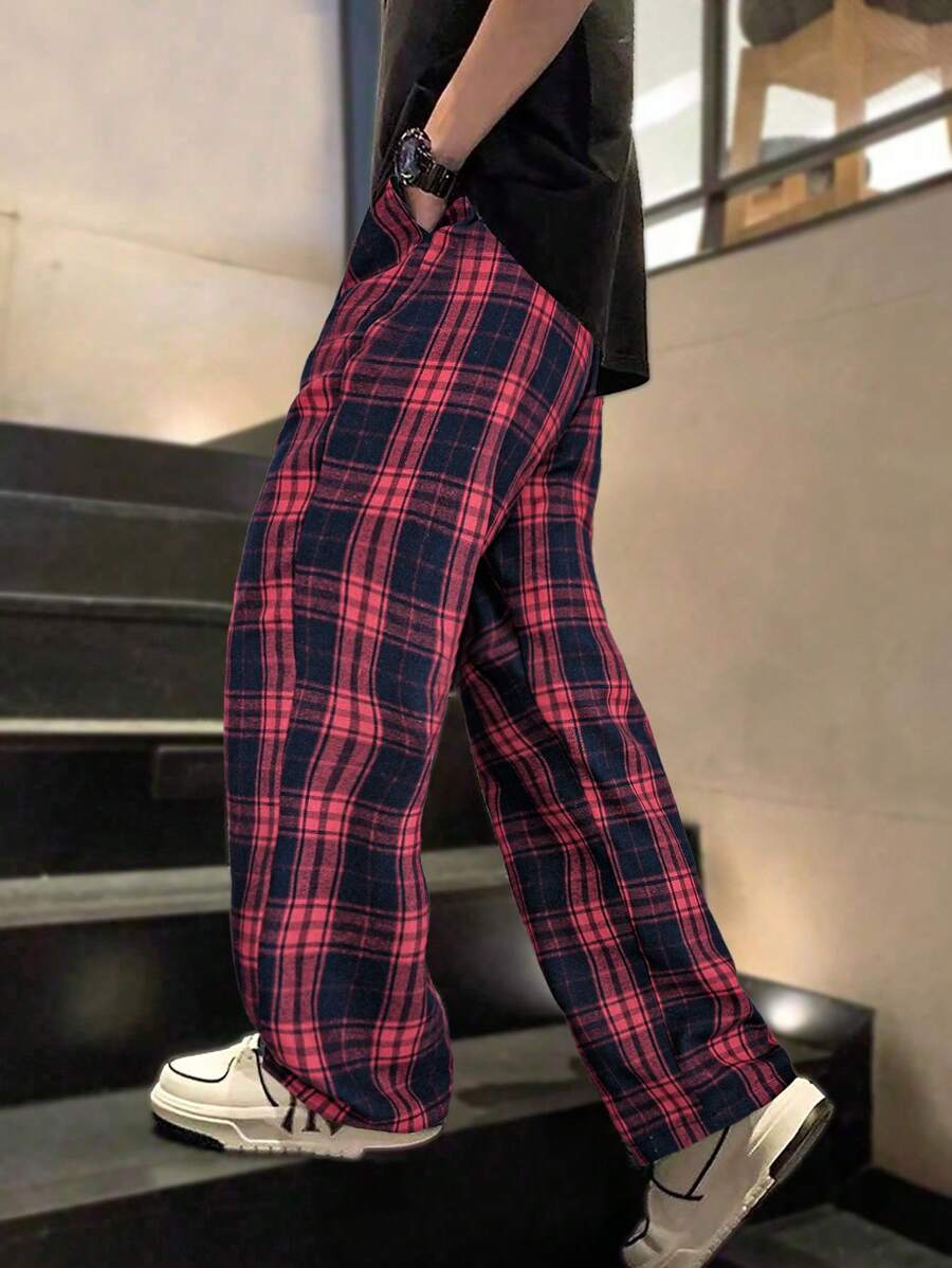 Claim Dot Loose Fit Men's Plaid Pants, Fall