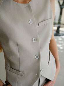 MOTF PREMIUM 女士圆领前袖纽扣衬衫 - 淺灰色 - 查看 3