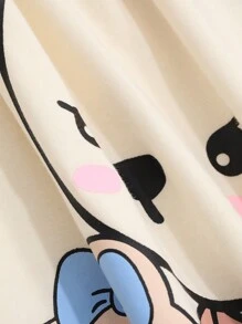 DAZY Cute Cartoon Printed Loose Color Block Patch Shoulder Sleep Dress Pajama - Brown - View 9