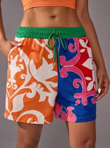 VARSITIE 夏季運動基本版印花短褲，配有口袋和腰帶 - 彩色 - 查看 6