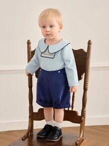 SHEIN Baby Boys' Button-Front Shirt And Shorts Set