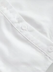 SHEIN MOD 大尺碼蕾絲修邊系帶前排扣襯衫，燈籠袖 - 白色 - 查看 3