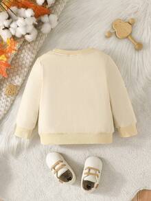 Áo nỉ dài tay thường ngày xuân thu cho bé trai có thêu mặt cười và chữ - Màu be - Xem 2