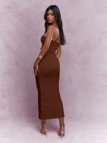 MISSGUIDED Váy Maxi Bodycon Bandeau Chi Tiết Thắt Nút Xoắn - màu nâu - Xem 2