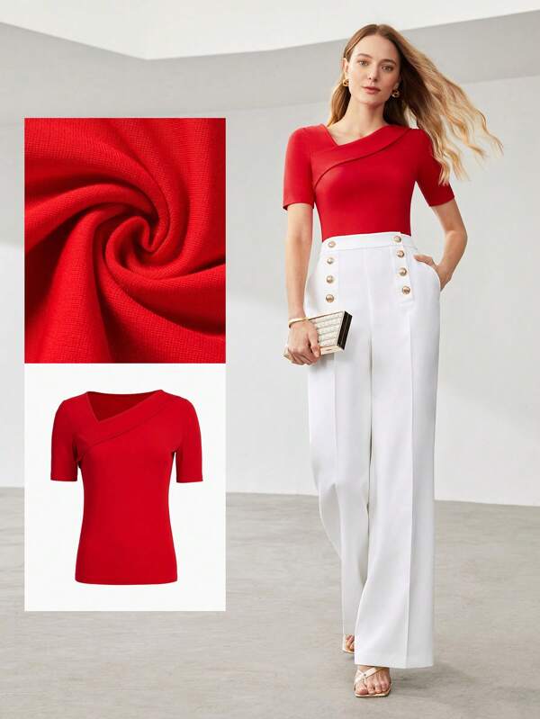 MOTF PREMIUM ASYMMETRIC VISCOSE-BLEND TOP,SUMMER OUTFITS