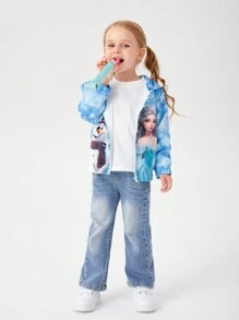 Young Girl Long Sleeve Cute Print Jacket For Daily Wear - Blue - View 3