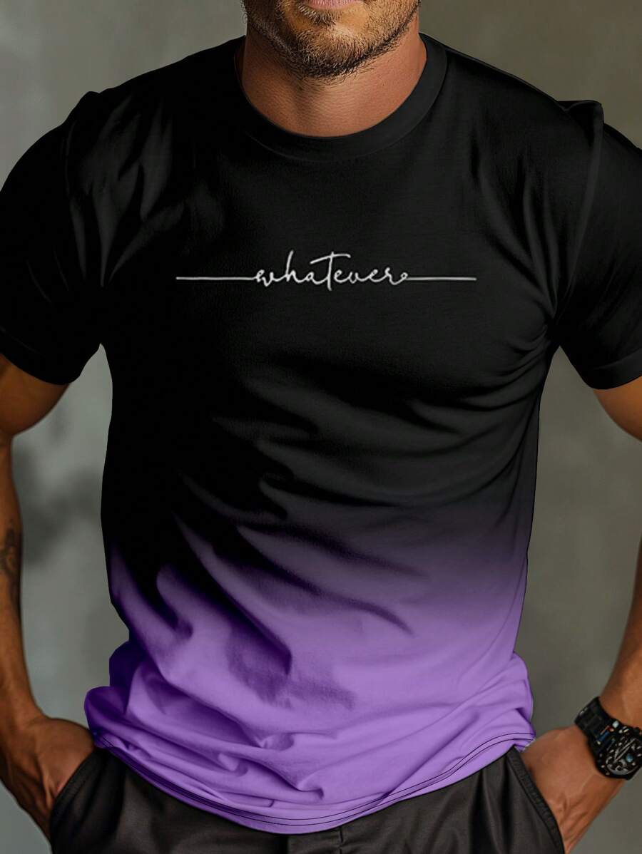 Manfinity Homme Men's Gradient Letter Printed T-Shirt - Multicolor - View 1