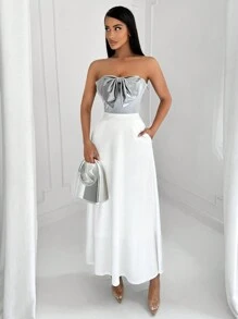 SHEIN SXY 女士黑白拼接A字裙，配有蝴蝶結