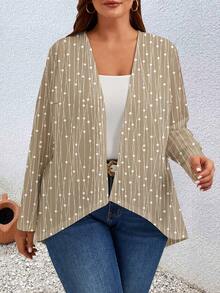 SHEIN LUNE Áo len dệt kim thông thường cỡ lớn dành cho nữ, dài tay, thích hợp cho mùa thu - Màu Khaki - Xem 4