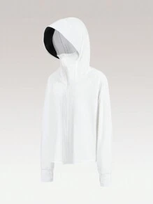 SHEIN Tween Girl's Solid Color Front-Zip Long Sleeve Ice Silk Sun Protection Clothing, Daily Casual - White - View 3