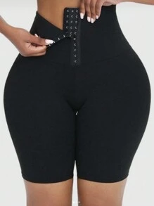 SHEIN Lady Plus Size Women's Slim Fit Trousers With Button Fastening, Summer Basics - Black - View 7