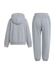 SHEIN Conjunto de 2 piezas: Sudadera holgada de manga larga impresa y Pantalones deportivos casuales con puños elásticos para correr, hip-hop, danza y otros deportes de niña con estilo y versatilidad para primavera y otoño