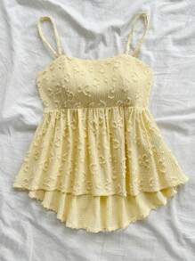 Soleia WYWH Women's Summer Vacation, Graduation Season, Wedding Season, Back-To-School Season, Easter Season Party & Lunch Cute Casual Summer Camisole - Sweet, Romantic, Countryside Style Knit Texture, Ruffle Detail, Elastic Waist, Relaxed Hemline, High Low Design, Yellow Spaghetti Strap Top - Yellow - View 2