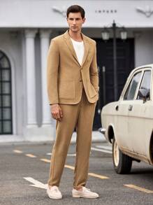 Manfinity VCAY Men's 2pcs Woven Business Casual Suit Set, Suitable For Spring And Autumn Seasons And Office Work - Brown - View 3