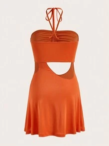 SHEIN X KeniaOs SHEIN ICON Vestido halter sin espalda con lazo recortado