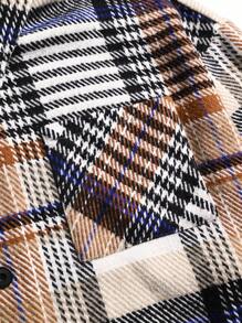 Manfinity Homme Men's Plus Size Casual Single-Breasted Plaid Striped Long Sleeve Shacket With Pockets, Men Plaid Jacket, Men Plaid Shacket, Men Plaid Overshirt - Khaki - View 7