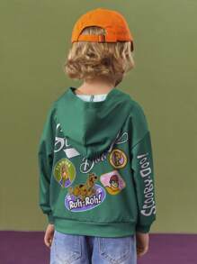 SCOOBY-DOO X SHEIN Young Boy Letter & Cartoon Dog Print Casual Hoodie, Green
