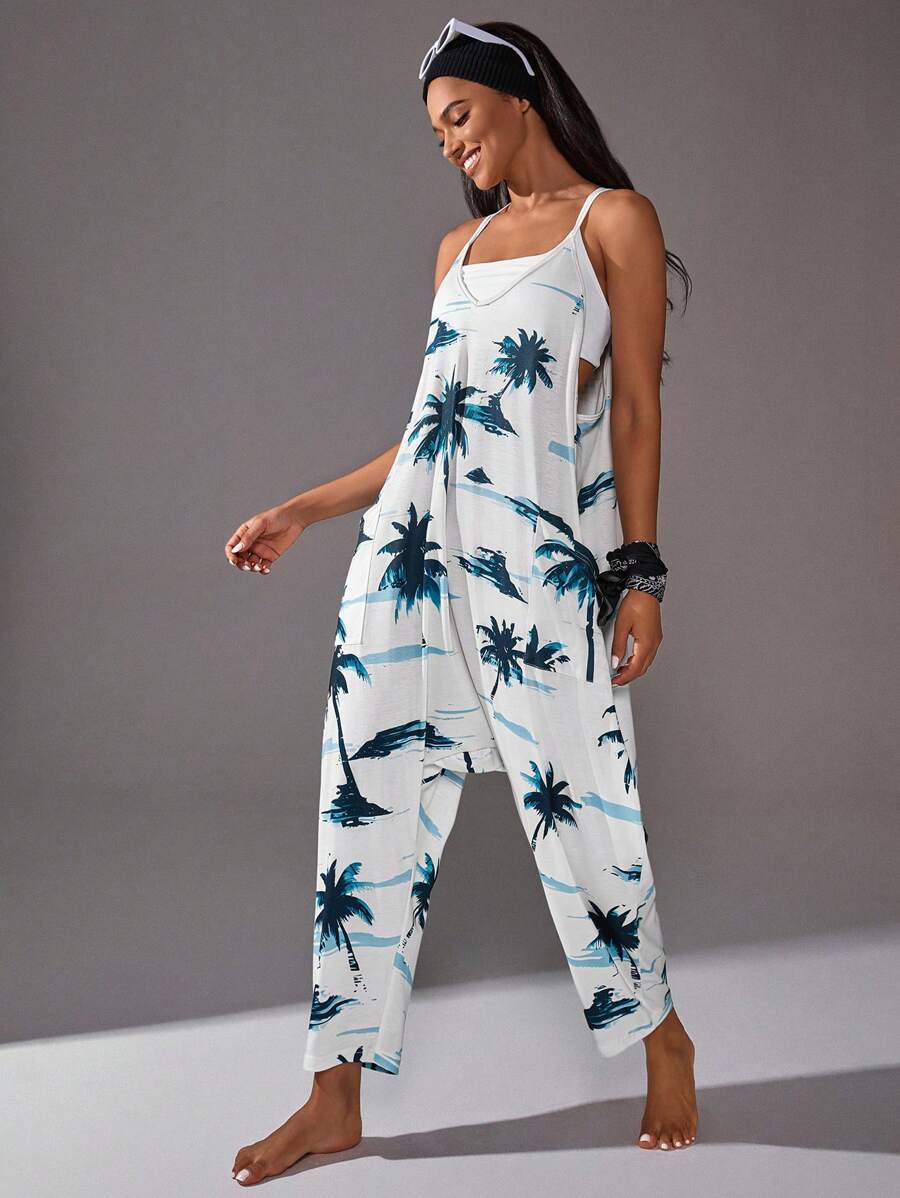 Menodora SHEIN Sport Sports Summer Outdoor Basic Prints&Pockets With JUMPSUIT - Blue - View 1