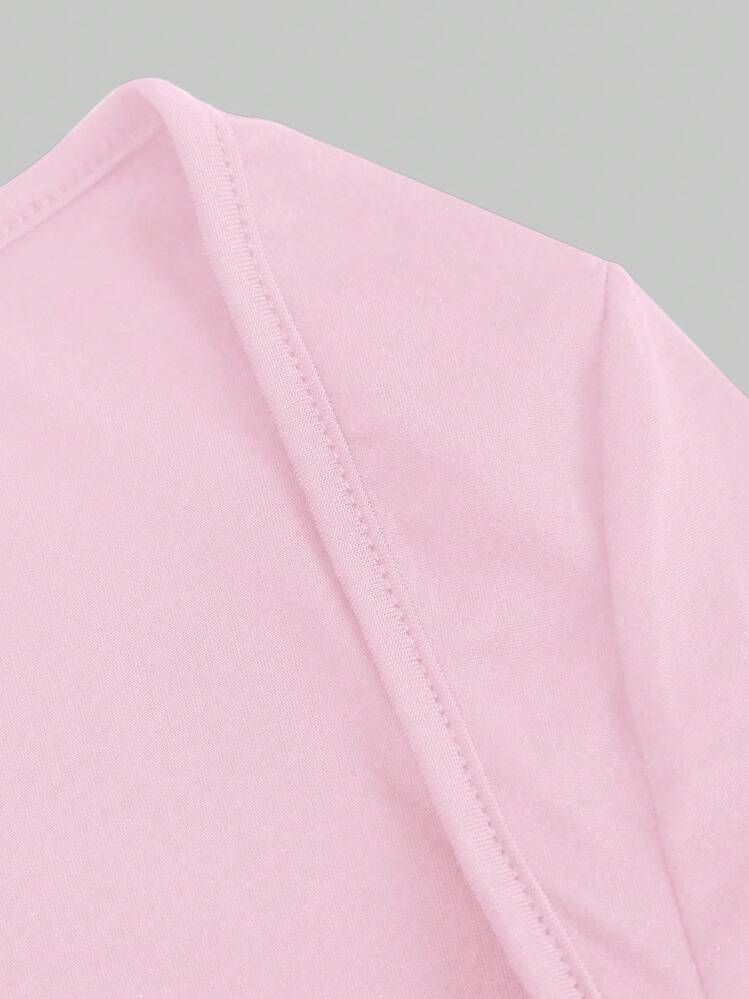 SHEIN Unity Women's Summer Casual Solid Color Cropped Top Fall Cloth For Women - Baby Pink - View 4