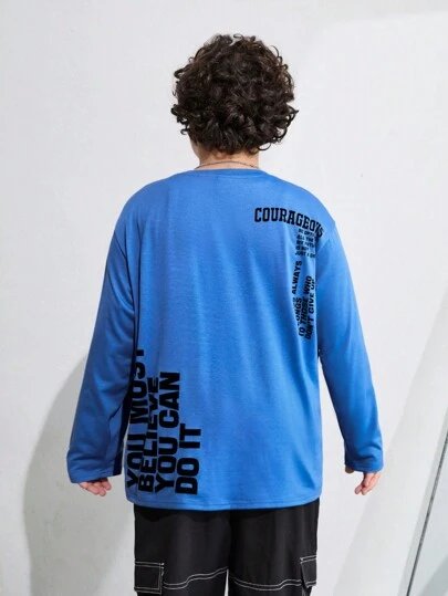 SHEIN Tween Boys Extended Size Letter Printed Casual Long Sleeve T-Shirt