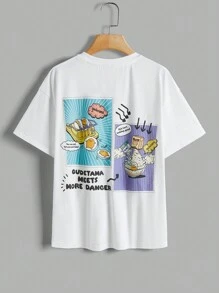 Gudetama X SHEIN Tween Boy卡通漫畫印花寬鬆T恤