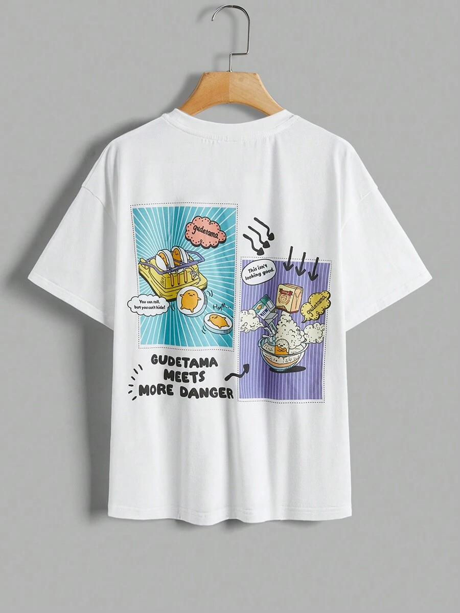 Gudetama X SHEIN Tween Boy卡通漫畫印花寬鬆T恤