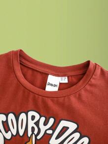 SCOOBY-DOO X SHEIN Young Boy Casual Cartoon Printed Brown Short Sleeve T-Shirt And Plaid Shorts, Summer - Brown - View 12