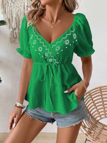 Breezaya Áo sơ mi tay phồng in hình phong cách nghỉ mát & giải trí - màu xanh lá - Xem 4