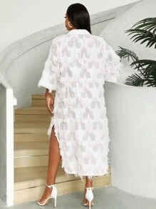 Maweii Plus Size Women's Short Sleeve Simple Daily Dress With Frayed Edges Embellishments - White - View 2