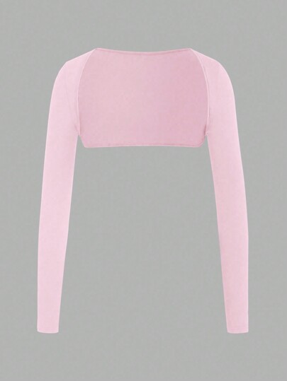 SHEIN Unity Women's Summer Casual Solid Color Cropped Top Fall Cloth For Women